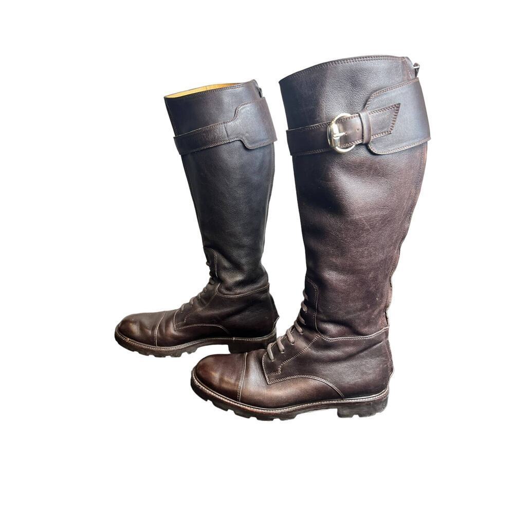 Gucci Tall Combat Brown Leather Boots 7.5 - Picture 4 of 15